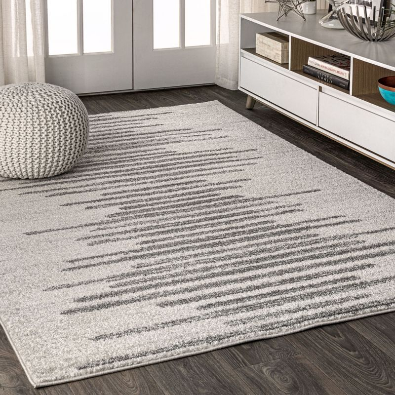 4'x6' Aya Berber Stripe Geometric Area Rug, Cream/Gray - JONATHAN Y