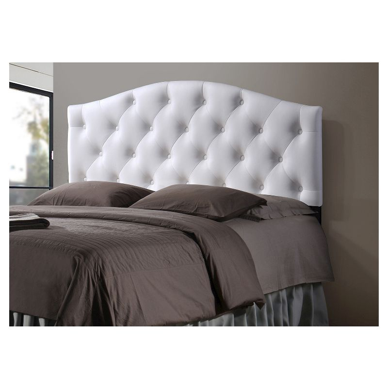 Full Myra Modern And Contemporary Faux Leather Upholstered Button-Tufted Scalloped Headboard White - Baxton Studio: Elegant Design, Wood Frame Mounted