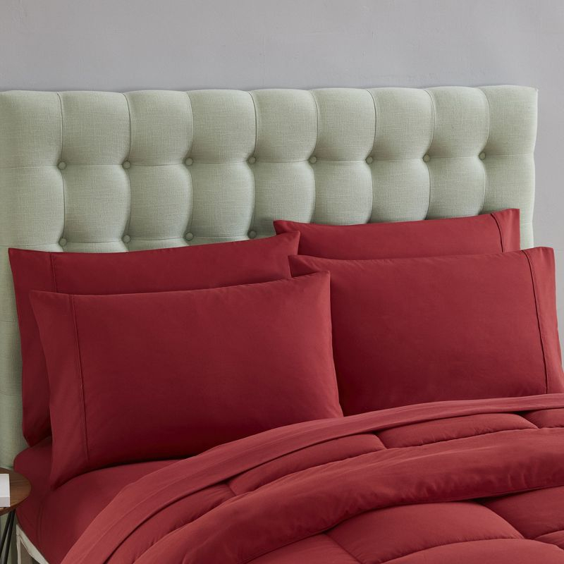Bed-in-A-Bag Solid Color Comforter & Sheet Set Soft All Season Bedding, King, Red
