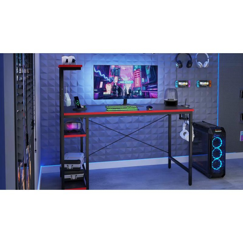 Bestier 61 Inch Retangular Gaming Desk with Shelves Black