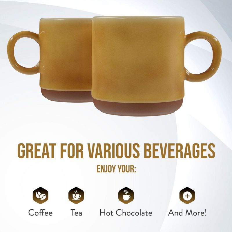 American Atelier Stoneware Mugs w/ Terra Cotta Bottom, Set of 2, 4-Inch Cup for Coffee, Tea, and Hot Chocolate, Dishwasher and Microwave Safe, Honey