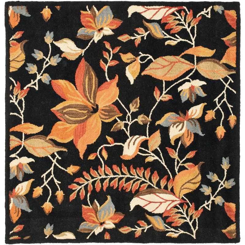 Blossom BLM913 Hand Hooked Indoor Area Rug - Black/Multi - 6'x6' - Safavieh