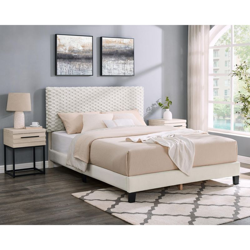 Roundhill Furniture Findlay 3-Piece Bedroom Set, Plush 3D Upholstered Bed with Two Nightstands  Twin