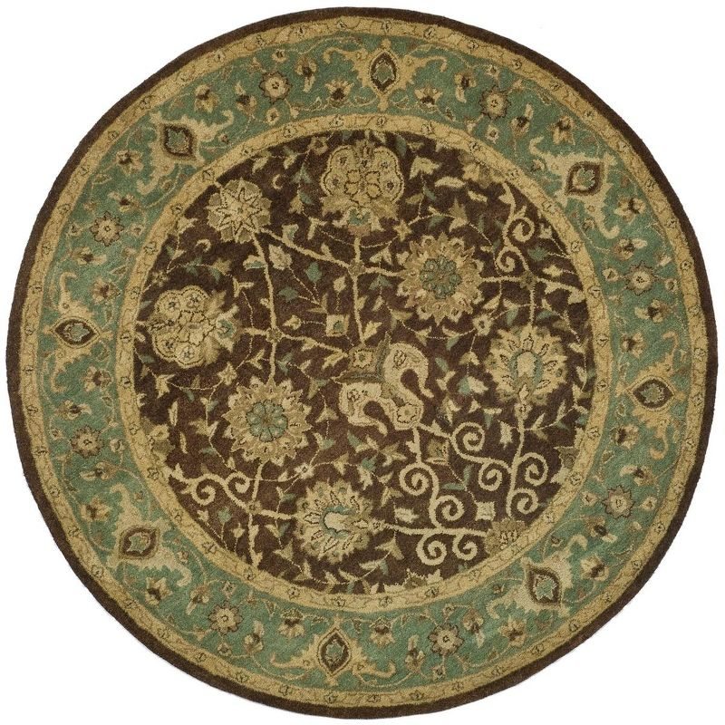 Antiquity AT21 Hand Tufted Indoor Area Rug - Brown/Green - 8' Round - Safavieh