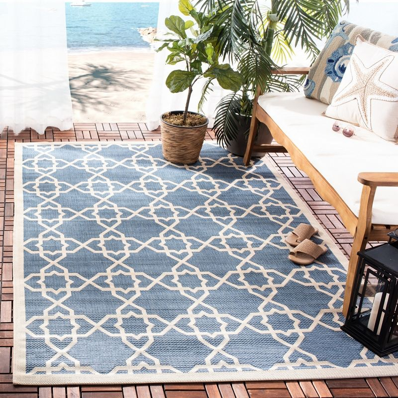 Courtyard CY6032 Power Loomed Indoor and Outdoor Area Rug - Blue/Beige - 5'3"x7'7" - Safavieh