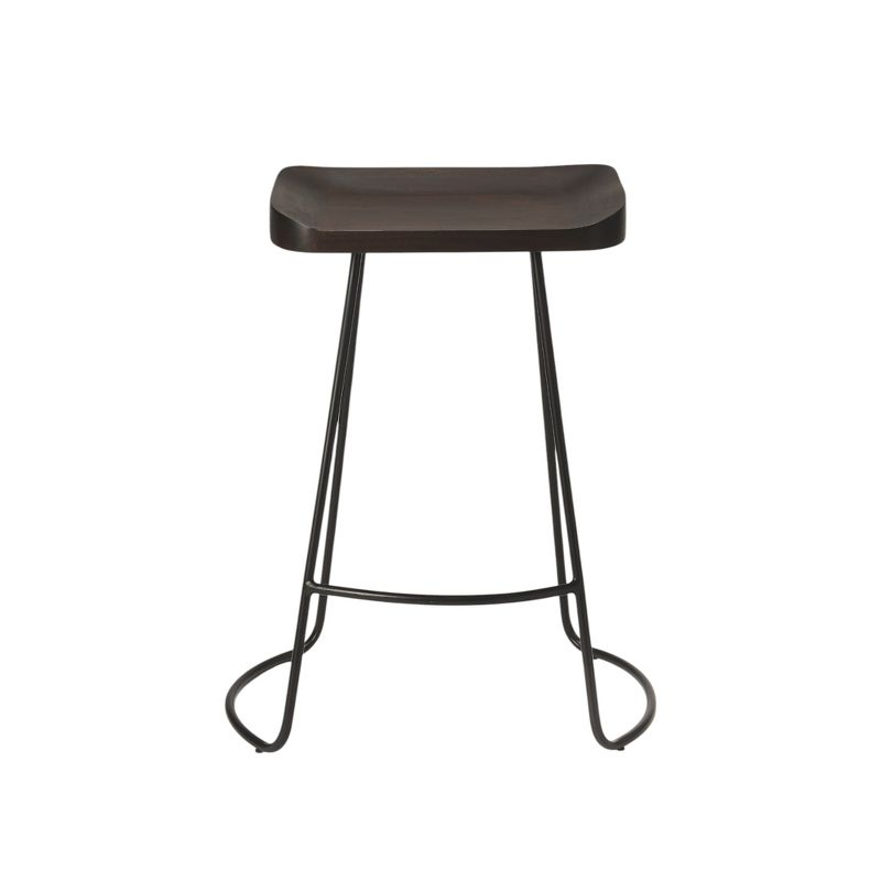 HomeRoots 26" Dark Brown And Black Iron Backless Counter Height Bar Chair
