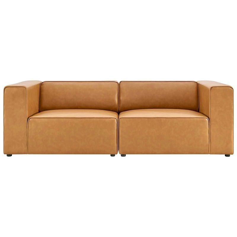 Modway 2pc Mingle Vegan Leather Sectional Sofa Loveseat Tan: Modern Upholstered Modular Couch, Wood Frame