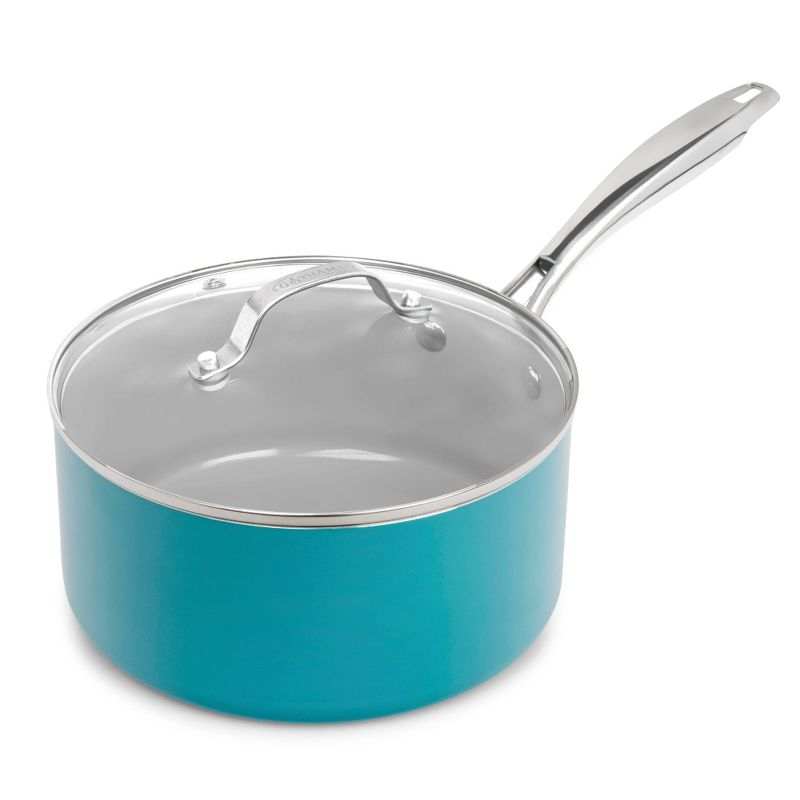 Gotham Steel Aqua Blue 3 QT Nonstick Sauce Pan with Glass Lid