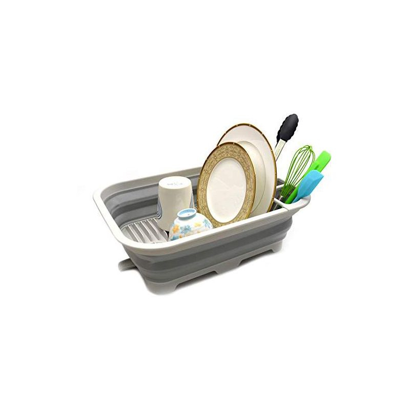 SAMMART 12L (3.17 Gallon) Collapsible Dish Drainer with Swivel spout, Grey