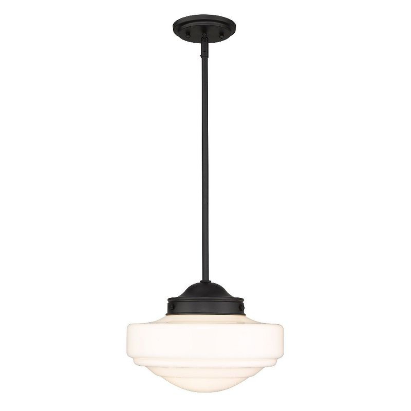 Golden Lighting Ingalls 1-Light Pendant in Matte Black with Vintage Milk Glass