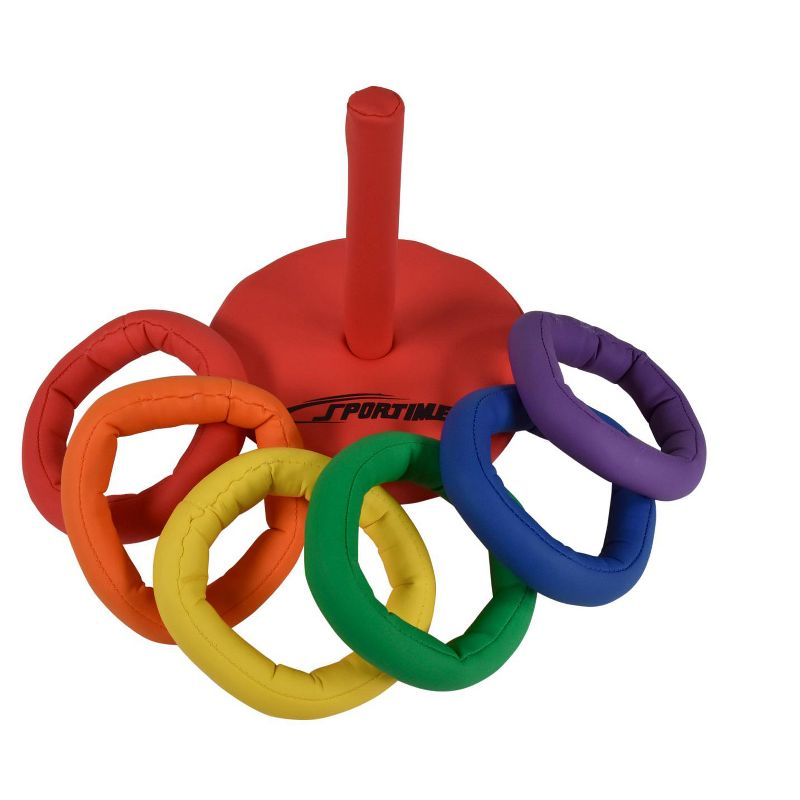 Sportime Soff-Ring Toss Game with Post, Assorted Colors, Set of 6 Rings