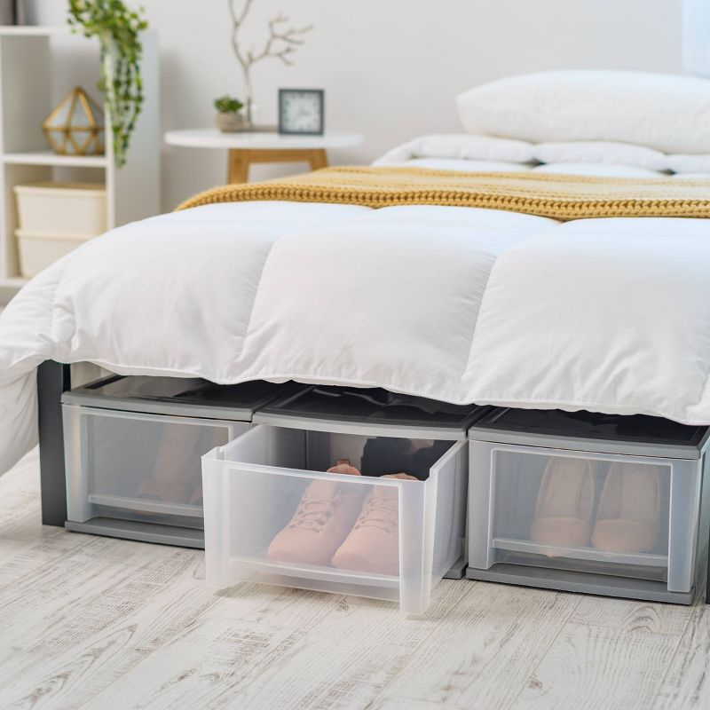 IRIS 17.1pk 5qt Stacking Drawer: Plastic Storage, Stackable Utility, Clear & Gray, Universal Placement, 1 Drawer