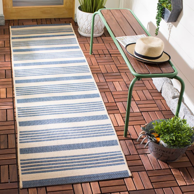 Courtyard CY6062 Power Loomed Indoor/Outdoor Runner Rug - Beige/Blue - 2'3"x12' - Safavieh.