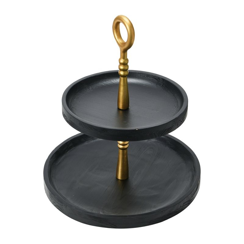 Wood 2-Tier Decorative Tray, Black/Gold