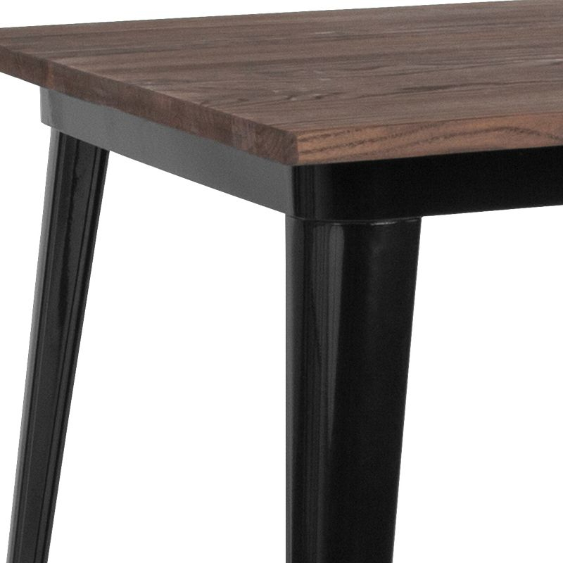 Flash Furniture 31.5" Square Black Metal Indoor Bar Height Table with Walnut Rustic Wood Top