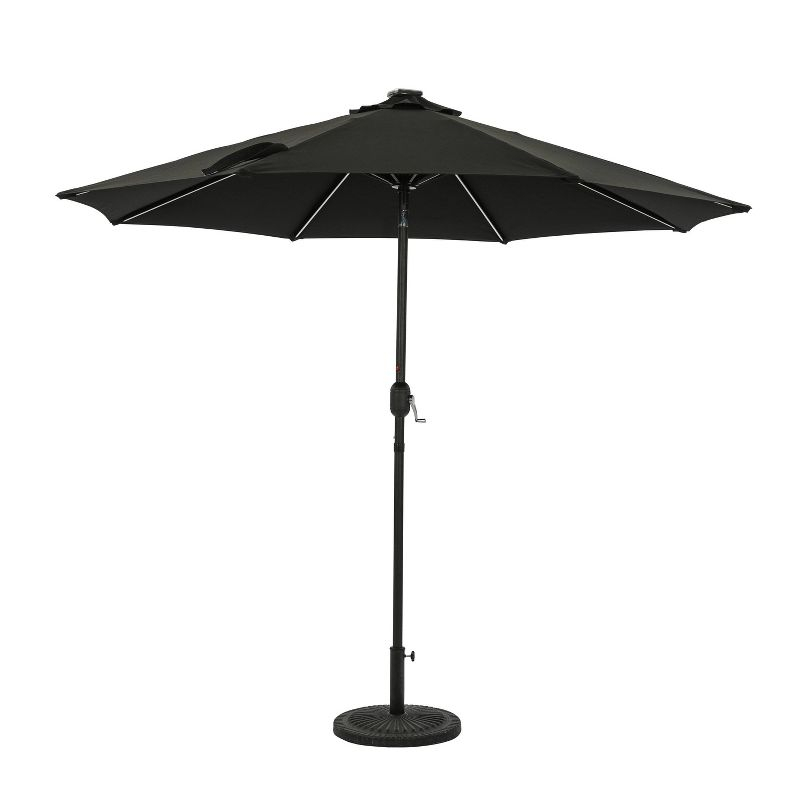 9' x 9' Mirage II Fiesta Market Patio Umbrella with Solar LED Tube Lights Black - Island Umbrella: Weatherproof, UV Protection, Crank Lift