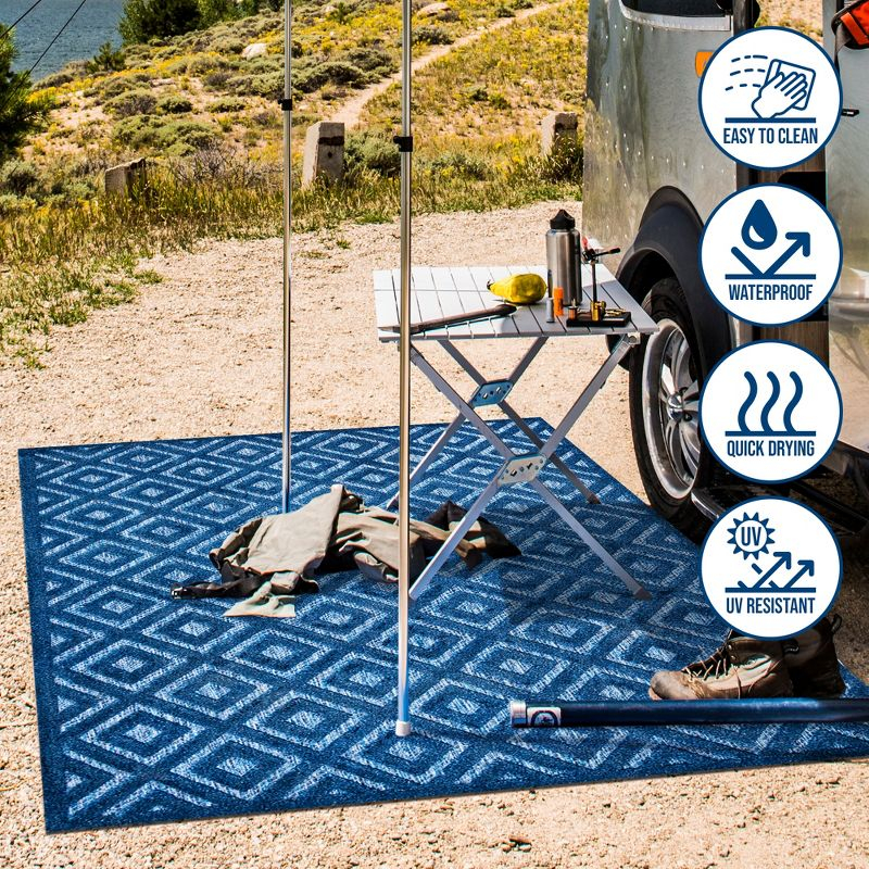 5'x8' Portmany Neutral Diamond Trellis Indoor/Outdoor Area Rug, Navy - JONATHAN Y