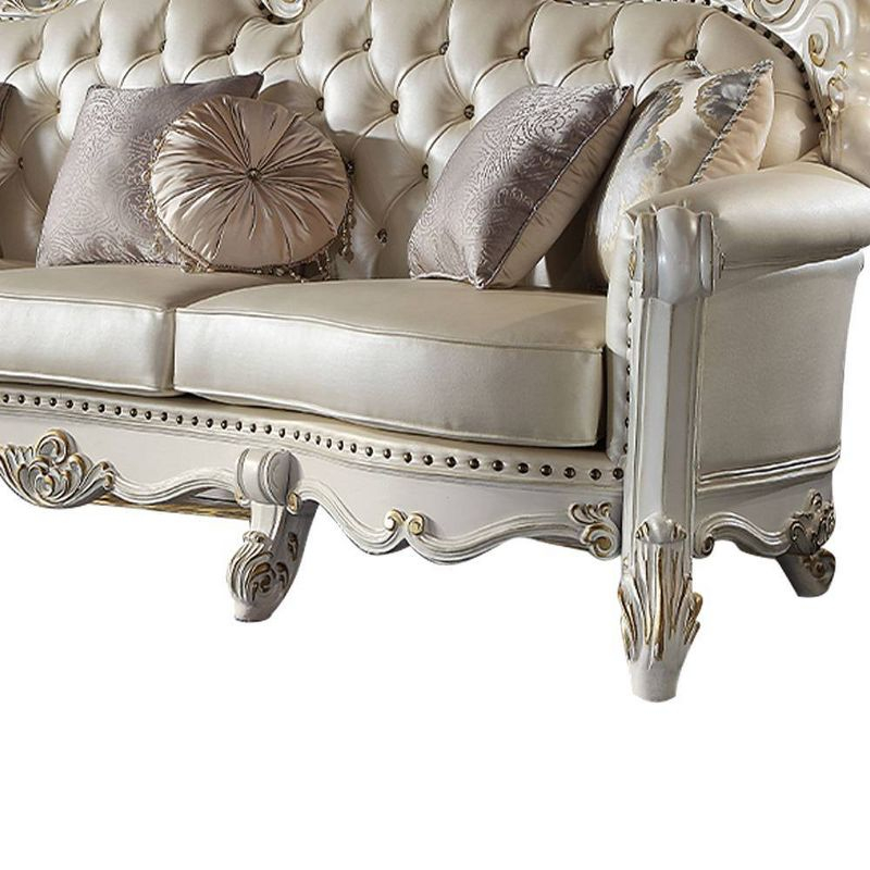 113" Vendome Sofa Champagne Synthetic Leather and Antique Pearl Finish - Acme Furniture
