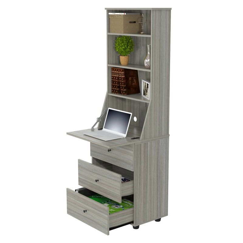 Computer Credenza Workcenter Gray - Inval: Smoke Oak Laminate, Glass Doors, Cable Management