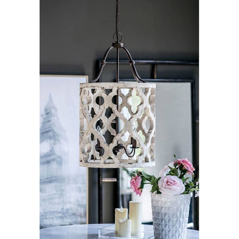 19"x33.5" 4-Light Jolette Wood Chandelier Ceiling Light Washed White - A&B Home