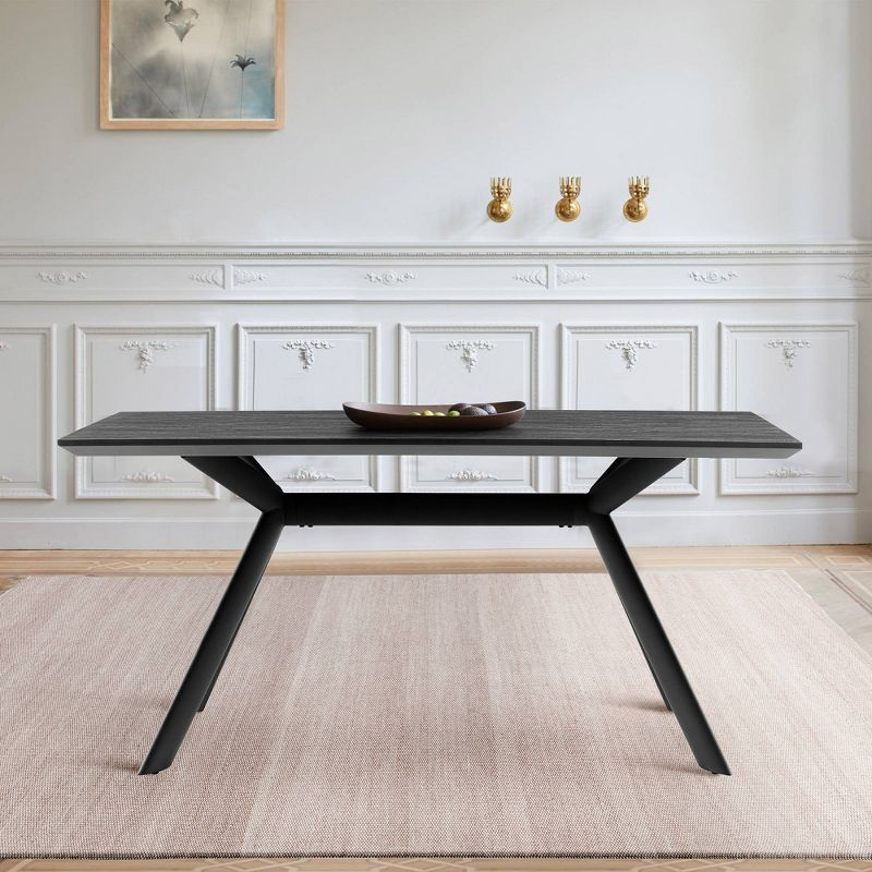 63" Rectangular Margot Top Finish Dining Table Dark Gray/Black - Armen Living: Sturdy Metal Frame, Seats 6