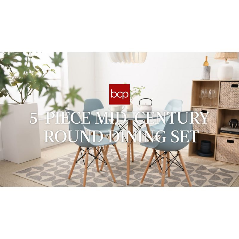 Best Choice Products 5-Piece Compact Mid-Century Modern Dining Set w/ 4 Chairs, Wooden Legs - Dark Green/Walnut
