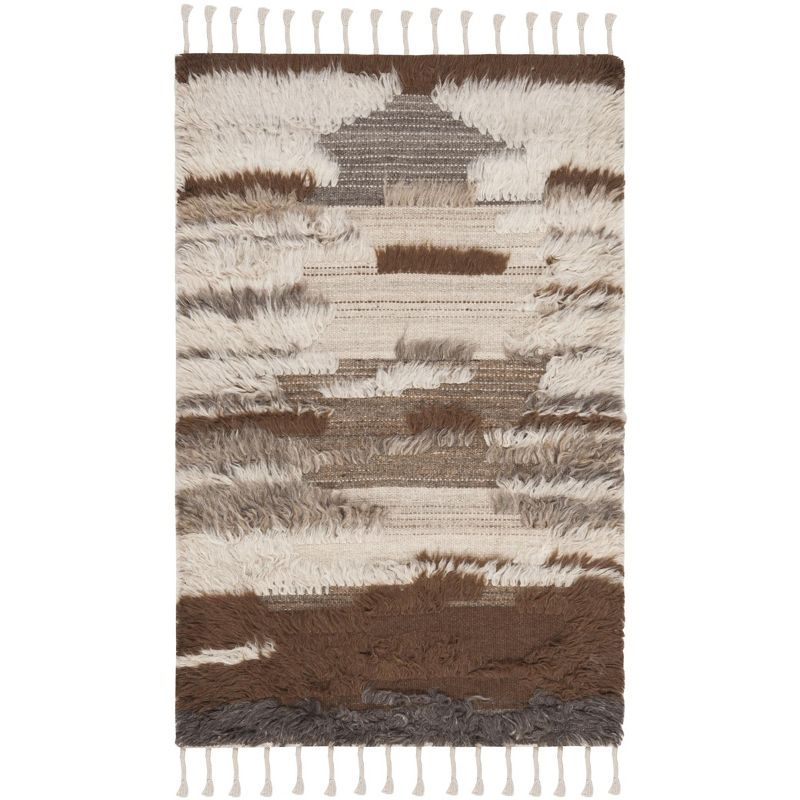 Kenya KNY225 Hand Knotted Accent Rug - Grey/Brown - 3'x5' - Safavieh