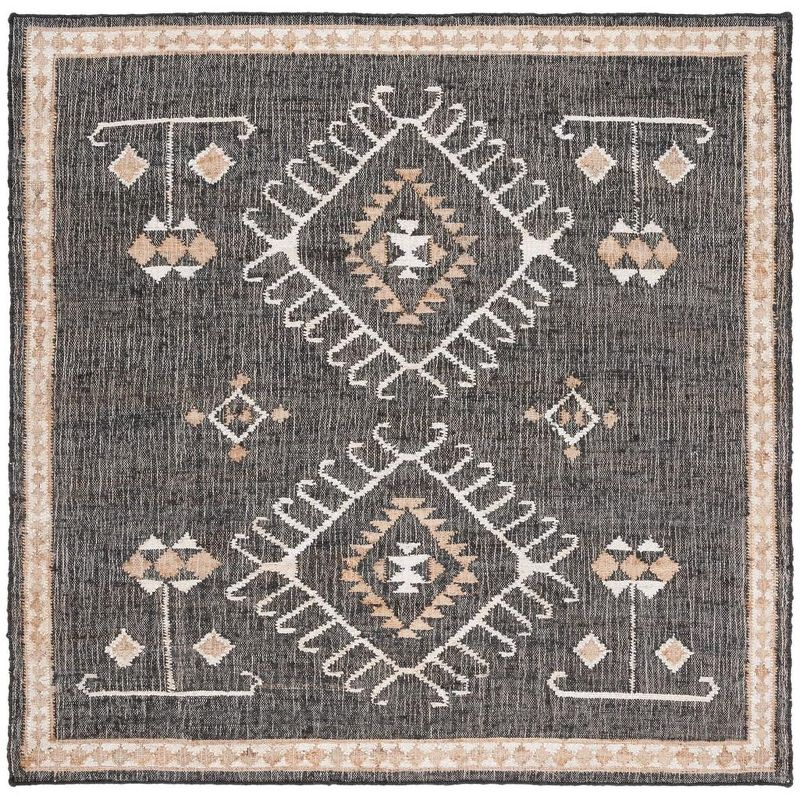 Kilim KLM762 Flat Weave Area Rug - Black/Ivory - 7'x7' - Safavieh