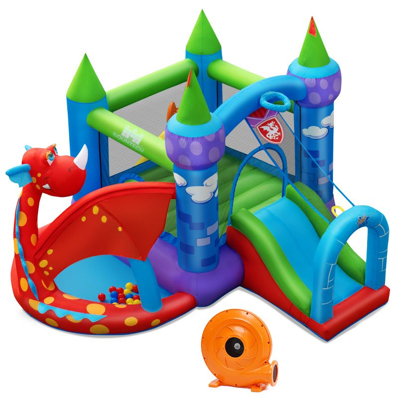 Costway Kids Inflatable Bounce House Dragon Jumping Slide Bouncer Castle W/ 750W Blower