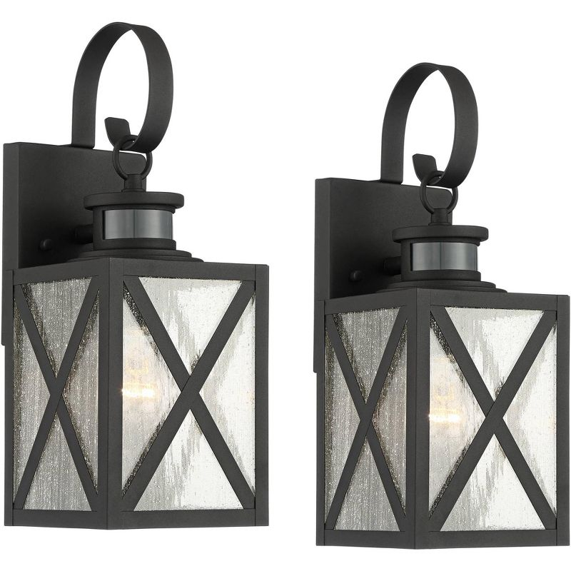 John Timberland Vintage Outdoor Wall Light Fixtures Set of 2 Textured Black 14 1/2" Dusk to Dawn Motion Sensor for Exterior House