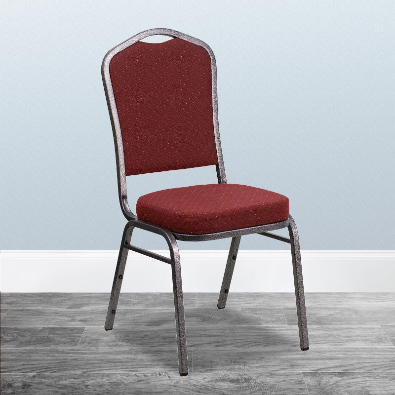 Flash Furniture HERCULES Series Crown Back Stacking Banquet Chair in Burgundy Patterned Fabric - Silver Vein Frame
