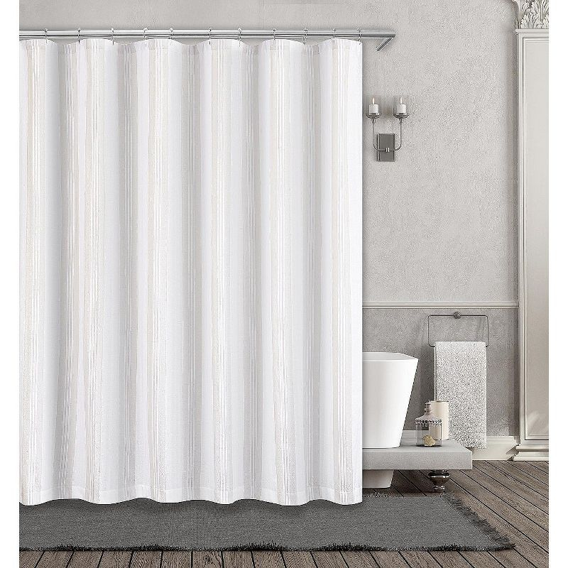 Kate Aurora Nautical Hampton Stripe Cotton Fabric Shower Curtain - 70 in. W x 72 in. L - Taupe