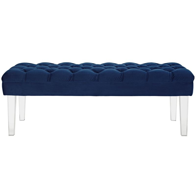 Modway Valet Tufted Button Performance Velvet Upholstered Bedroom Or Entryway Bench with Acrylic Legs in Navy