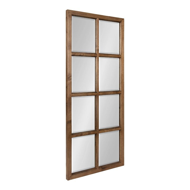 18" x 42" Hogan Windowpane Wall Mirror Natural: Beveled, Rustic Finish, Wood Frame - Kate & Laurel All Things Decor