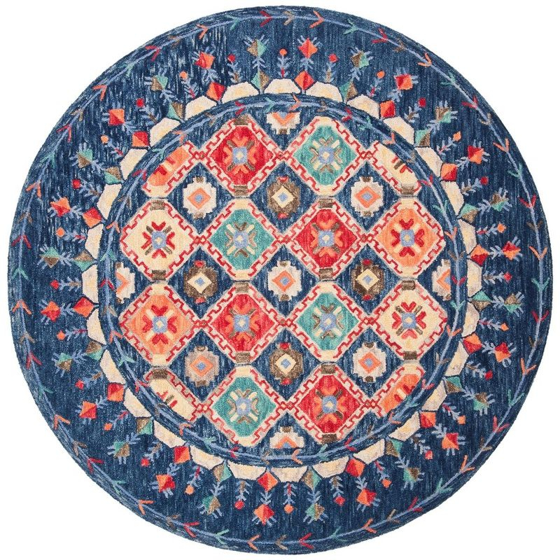 Aspen APN515 Hand Tufted Area Rug - Navy/Orange - 5' round - Safavieh.