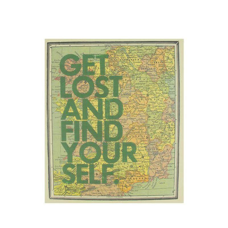 Ganz 12" Inspirational Quote "Get Lost And Find Your Self" Colorful Framed Atlas Map Hanging Wall Art