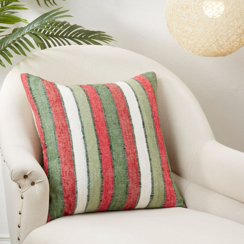Saro Lifestyle Striped Poly Filled Throw Pillow, Red/Green, 20" x 20"