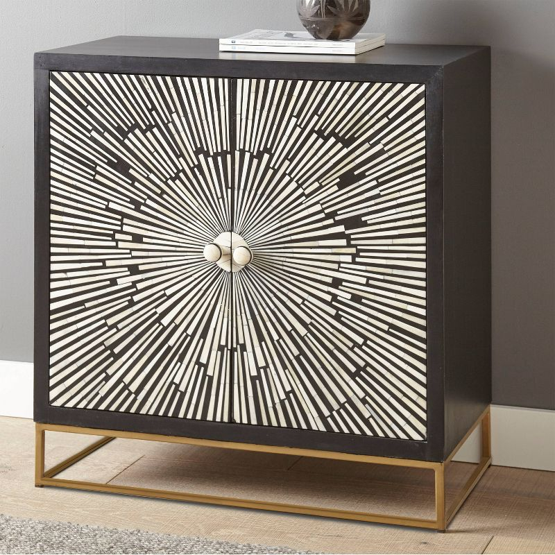Steve Silver Co. 2 Doors Amika Sunburst Accent Cabinet Black/White: Modern Luxury Storage, Glossy Finish, No Assembly Required