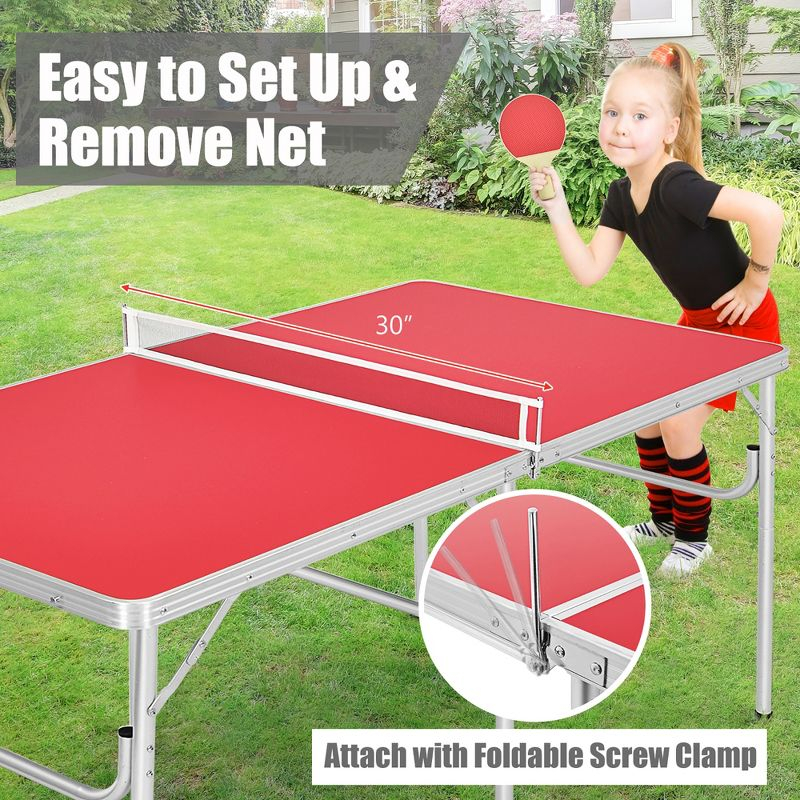 Costway 60'' Portable Table Tennis Ping Pong Folding Table with Accessories Indoor Game Red