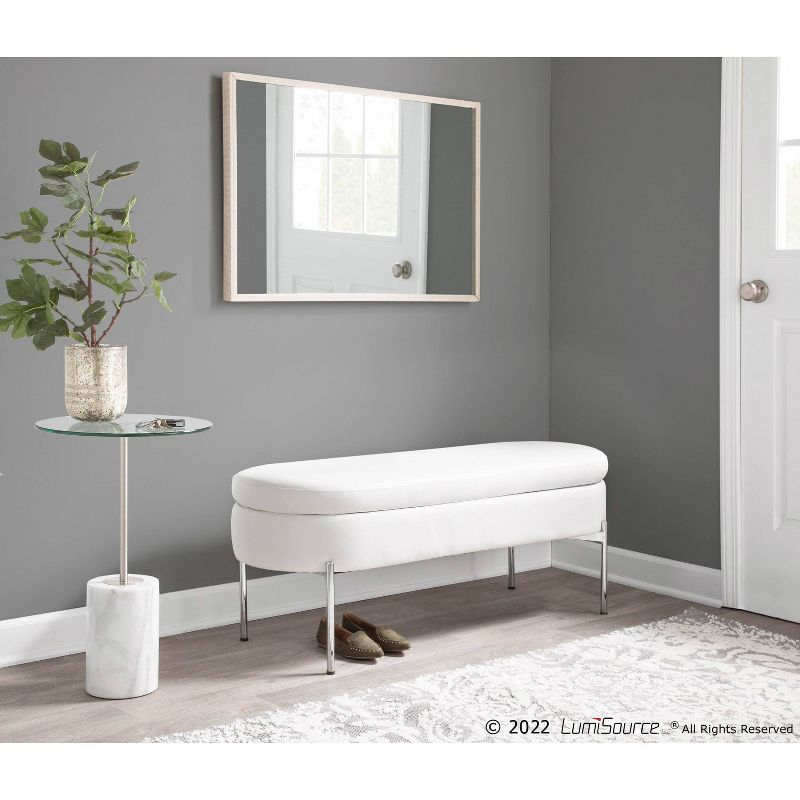 48" Chloe PU Leather Storage Bench with Lid, Chrome Base - LumiSource: Sleek Flip-Top, Roomy Interior