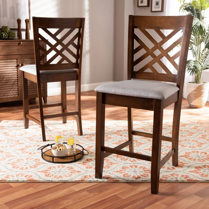 Set of 2 Caron Fabric Upholstered Wood Counter Height Pub Chair Set Gray/Walnut - Baxton Studio