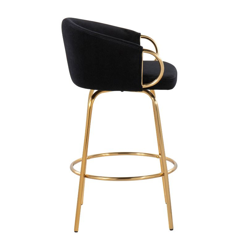 Set of 2 Claire Upholstered Counter Height Barstools Black/Gold - LumiSource: Velvet, Swivel, Low Back, Steel Legs