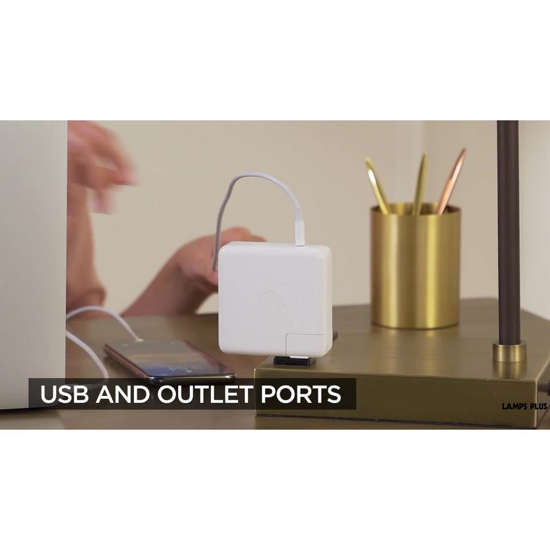 360 Lighting Brody Industrial Desk Lamp 22 1/4" High Antique Brass with USB and AC Power Outlet in Base Black Perforated Metal Shade for Living Room