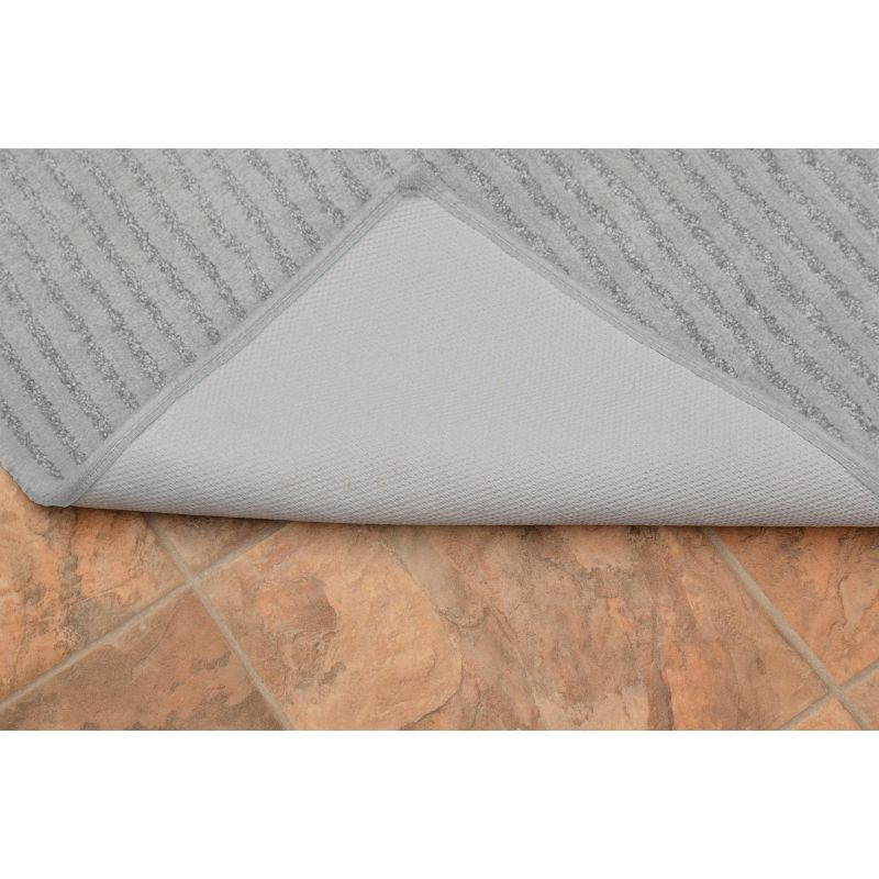 2pc Sheridan Plush Washable Nylon Bath Rug Set Platinum Gray - Garland: Non-Slip, Machine Made, Striped Design