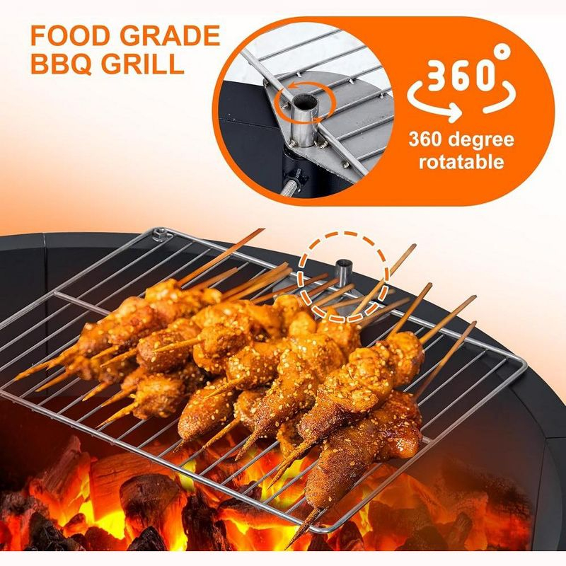 36 inch Outdoor Fire Pit Liner Round Solid Steel Fire Ring with Cooking Grate