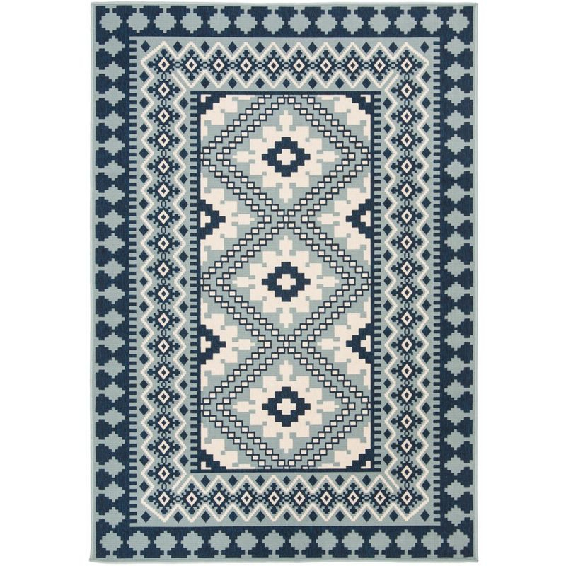 Veranda VER099 Power Loomed Indoor/Outdoor Area Rug - Ivory/Blue - 6'7"x9'6" - Safavieh