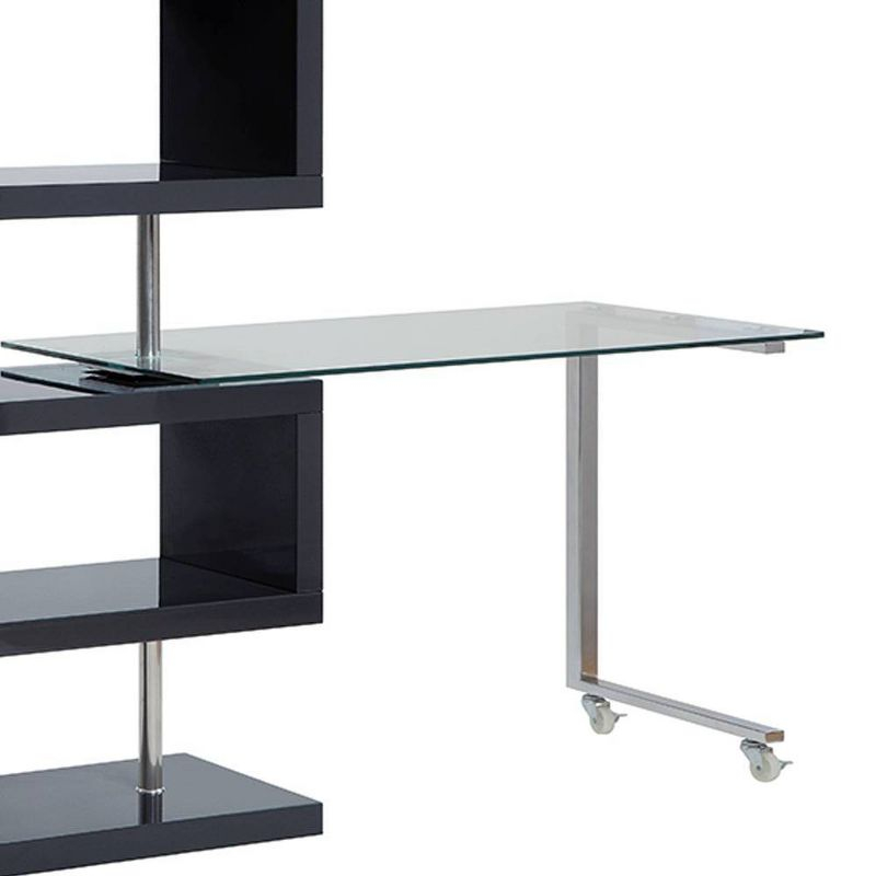 Acme Furniture Buck II Clear Glass Desk Chrome/Black High Gloss Finish