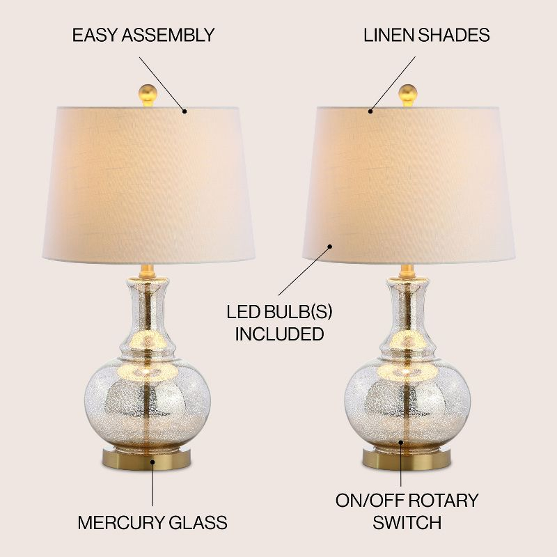 JONATHAN Y Lavelle 25" Glass LED Table Lamp, Mercury Silver/Brass Gold (Set of 2)