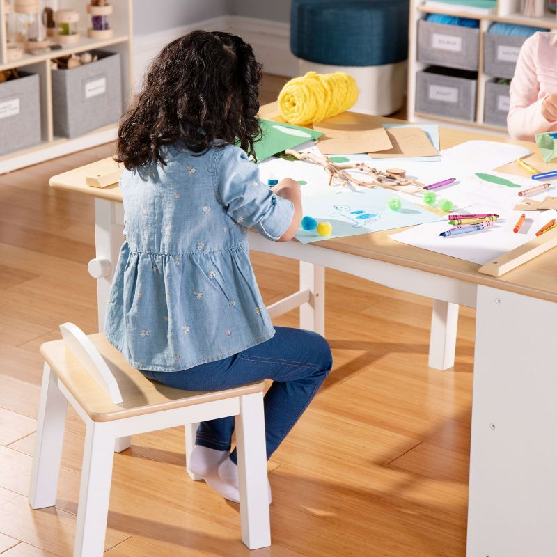 Guidecraft Arts and Crafts Center - White: Toddler Table & Craft Desk with Chairs, Storage, Paper Roller | Wooden Learning & Activity Table for Kids