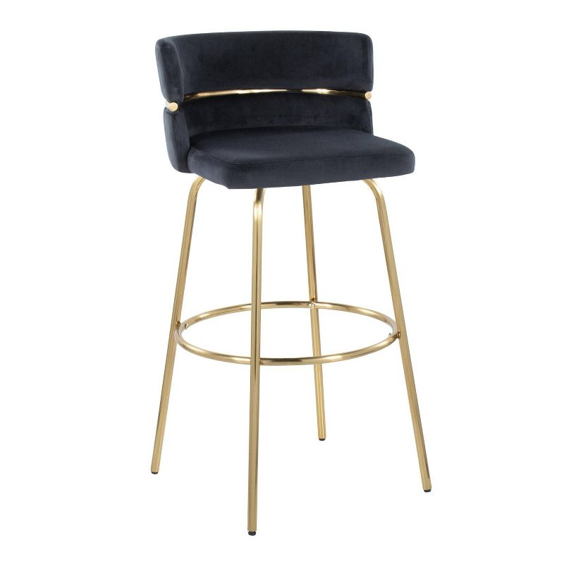 LumiSource Set of 2 Cinch-Claire Barstools Gold/Black: Velvet Upholstery, Swivel Function, Metal Legs